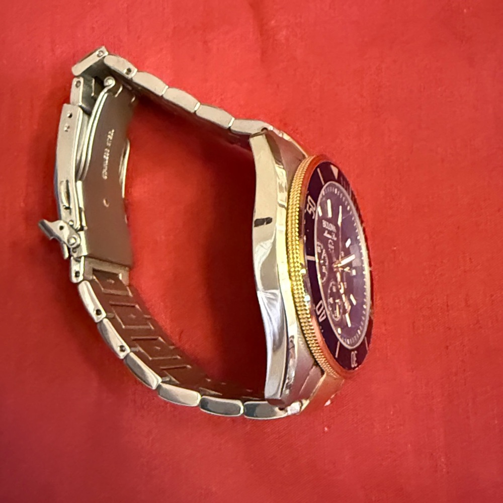 Bulova Gold and Blue Chronograph Bracelet Watch - Picture 4 of 11